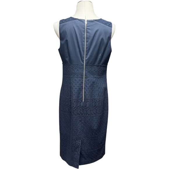 Ann Taylor Sleeveless Embroidered Eyelet Sheath Dress Dark Blue 10 - Picture 6 of 8